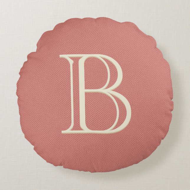 Moderne Personalisierte Monogram-Initial Coral Rundes Kissen (Vorderseite)