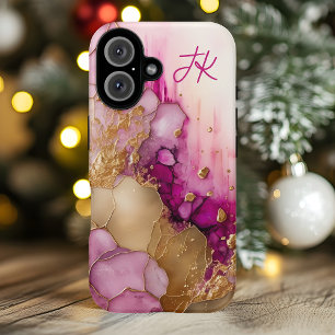 Moderne personalisierte Monogramm-Marmor in Lila u iPhone 16 Hülle