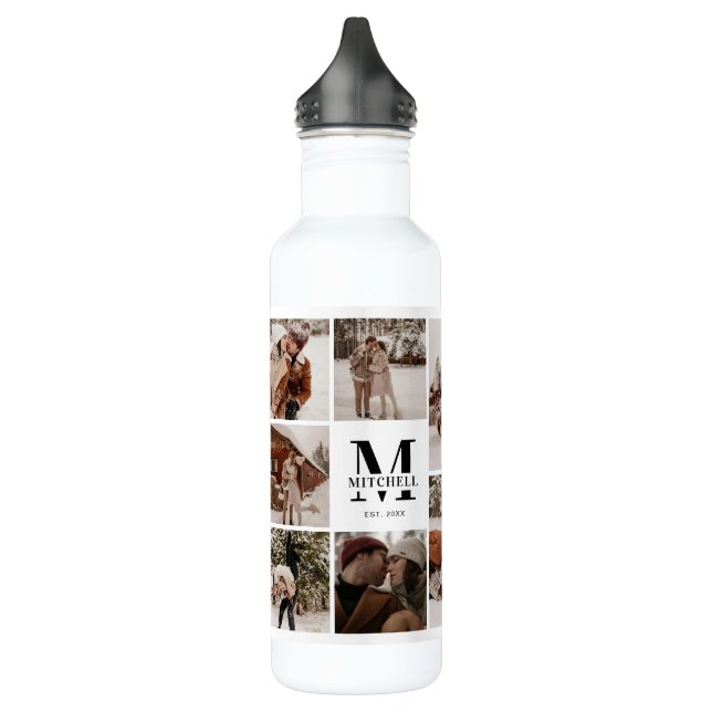 Moderne Personalisierte Monogramm- und FotoCollage Edelstahlflasche (Links)