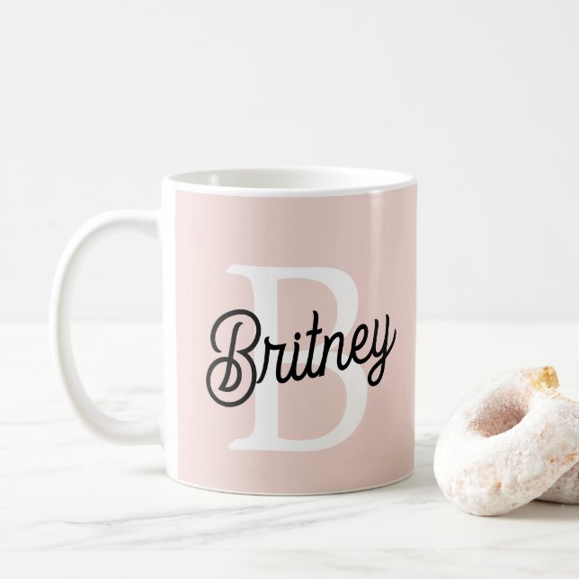 Moderne personalisierte Monogramm und Name Pastell Kaffeetasse (Mit Donut)