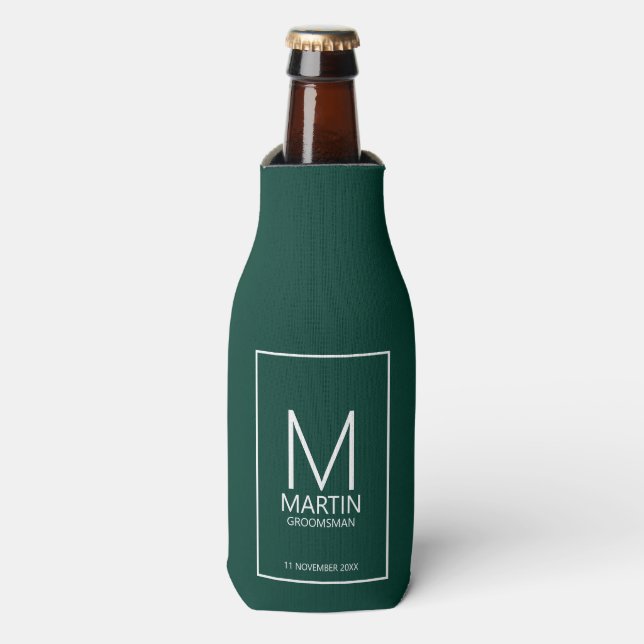 Moderne Personalisierte Monogramm- und Name-Trauze Flaschenkühler (Flaschenvorderseite)