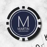 Moderne Personalisierte Monogramm- und Name-Trauze Pokerchips<br><div class="desc">Fügen Sie Ihrer Hochzeit eine persönliche Touch mit personalisierten Trauzeugen Poker Chip. Dieses Design zeigt das Monogramm des personalisierten Trauzeugen und den Namen mit dem Titel in weiß,  modern sans serif Schriftart Stil auf marineblau Hintergrund. Auch perfekt für Trauzeuge,  Brautvater und mehr.</div>