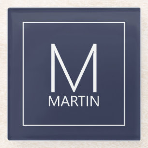 Moderne Personalisierte Monogramm- und Namenskolle Glasuntersetzer