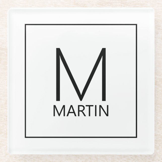 Moderne Personalisierte Monogramm- und Namenskolle Glasuntersetzer (Vorderseite)