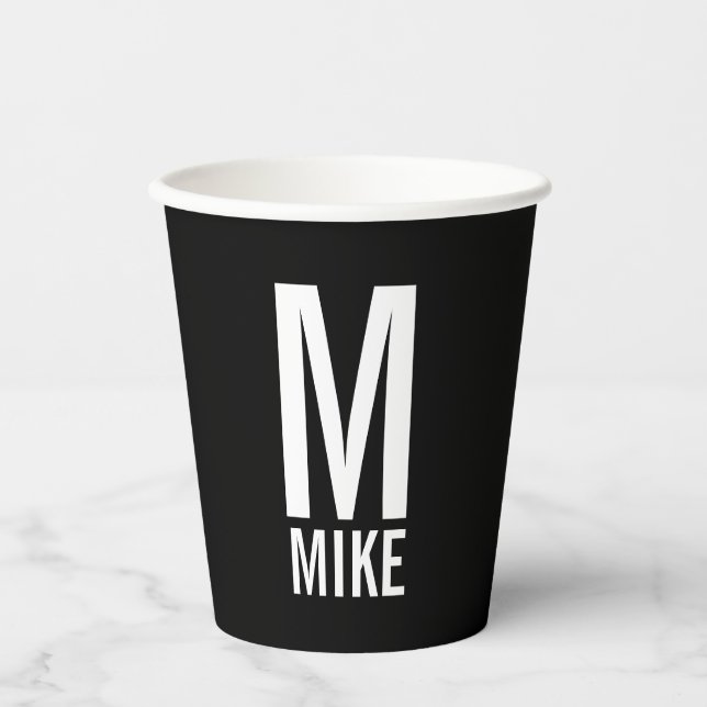 Moderne Personalisierte Monogramm- und Namenspapie Pappbecher (Vorderseite)