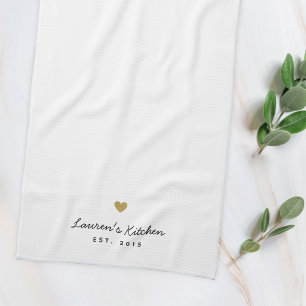Moderne personalisierte Namen mit goldenem Herzen Geschirrtuch