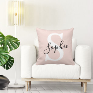 Moderne personalisierte Namensmonogramm Pastellros Kissen