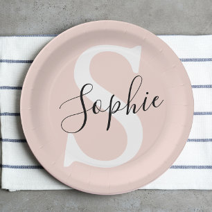 Moderne personalisierte Namensmonogramm Pastellros Pappteller