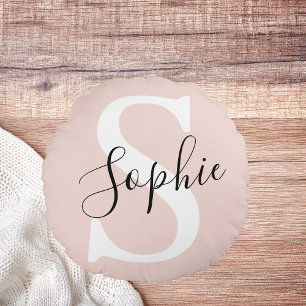 Moderne personalisierte Namensmonogramm Pastellros Rundes Kissen