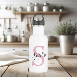 Moderne personalisierte Namensmonogramm Rosa Edelstahlflasche