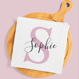 Moderne personalisierte Namensmonogramm Rosa Geschirrtuch