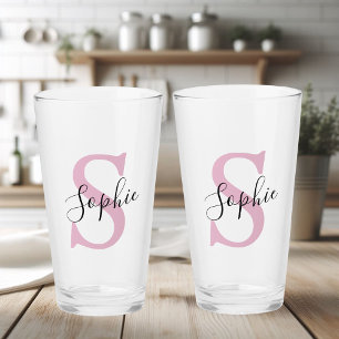 Moderne personalisierte Namensmonogramm Rosa Glas