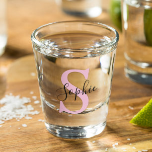 Moderne personalisierte Namensmonogramm Rosa Schnapsglas