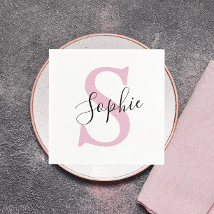 Moderne personalisierte Namensmonogramm Rosa Serviette