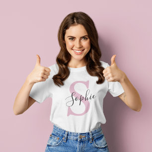 Moderne personalisierte Namensmonogramm Rosa T-Shirt