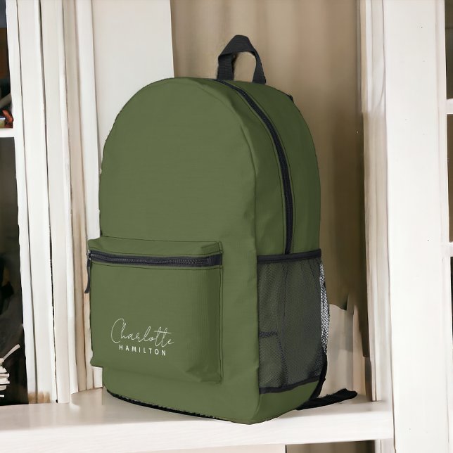 Moderne Personalisierte Namensschilder Bedruckter Rucksack (Modern Personalized Name Green Tones Printed Backpack from Ricaso. Available in other colors)
