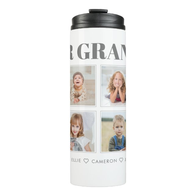 Moderne Personalisierte Oma Wir Liebe Sie 8 Fotos Thermosbecher (Vorderseite)