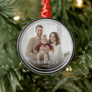 Moderne personalisierte Rahmen-Overlay-Familienfot Ornament Aus Metall