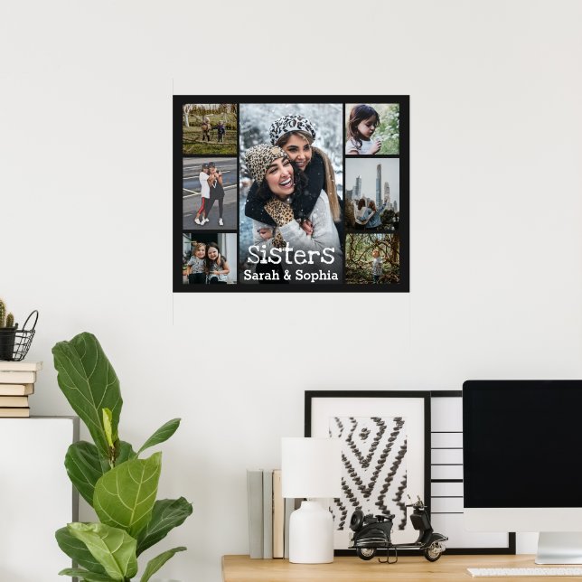Moderne Personalisierte Schwestern 7 Foto Collage Poster (Heimbüro)