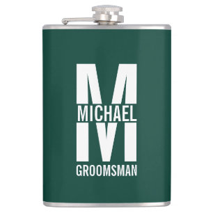 Moderne personalisierte Trauzeugen-Monogramm und N Flachmann