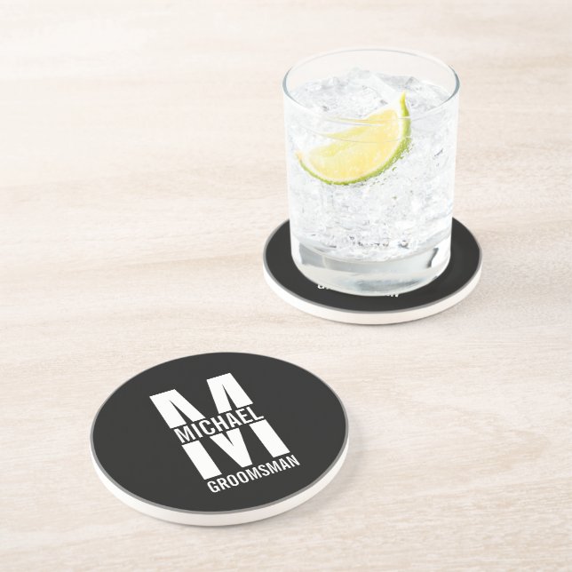 Moderne personalisierte Trauzeugen-Monogramm und N Getränkeuntersetzer (Seite)