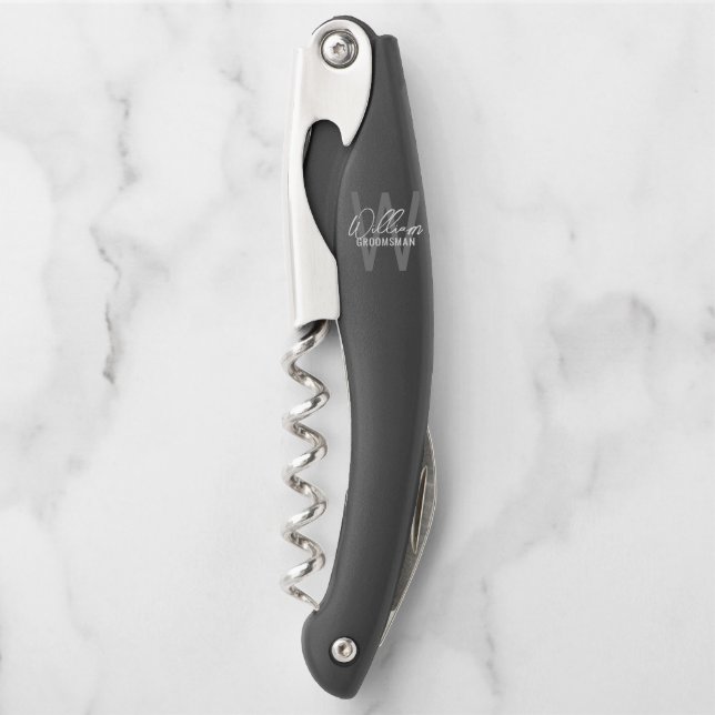 Moderne personalisierte Trauzeugen-Monogramm und N Kellnermesser (Vorderseite)