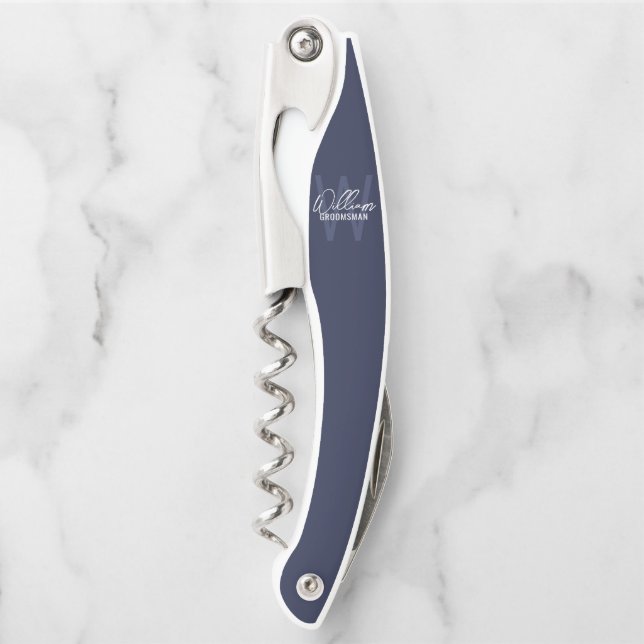 Moderne personalisierte Trauzeugen-Monogramm und N Kellnermesser (Vorderseite)