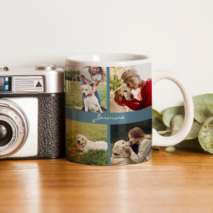 Moderne Personalisierten 10 Foto Hund Aquamarin Bl Kaffeetasse