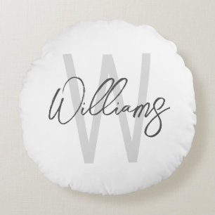Moderne persönliche Schrift-Monogramm und Name Rundes Kissen