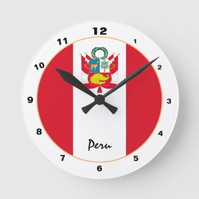 Moderne peruanische Flagge, trendige peruanische Z Runde Wanduhr (Vorderseite)