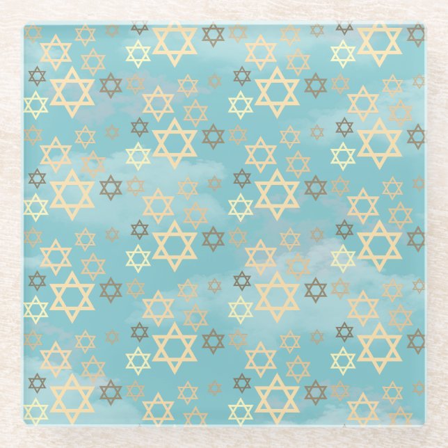 Moderne Pessach Blue Sky Sterne von David Glasuntersetzer (Vorderseite)