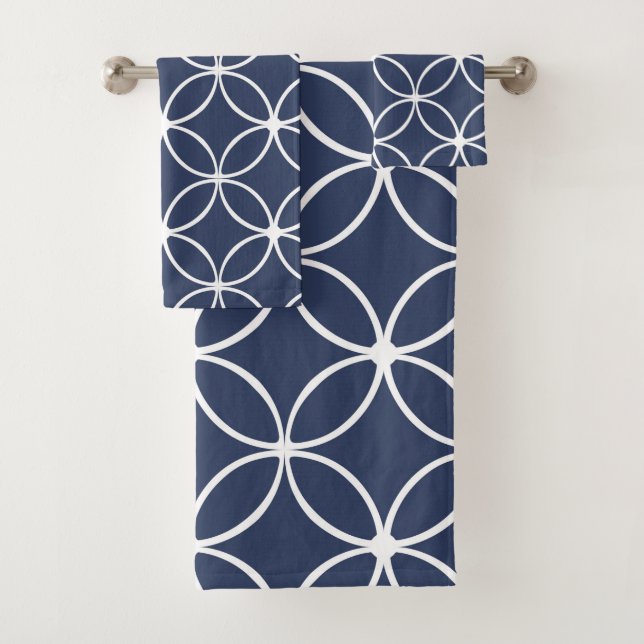 Moderne, pétales ornementaux, bleu marine, blanc (En situation)