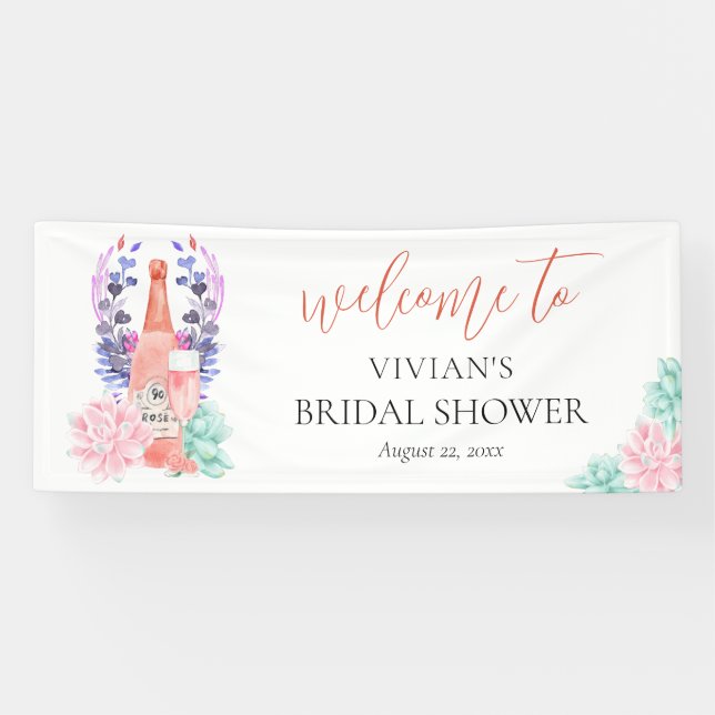 Moderne Petals & Prosecco Brautparty Willkommen Banner (Horizontal)