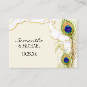 Moderne Pfauenfeathers Imitate Ribbon Damask Swirl Begleitkarte