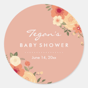Moderne Pfirsich-Blumen-Baby-Shower-Aufkleber Runder Aufkleber