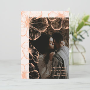 Moderne Pfirsich-Blumen-Foto-Elegante Hochzeit Save The Date