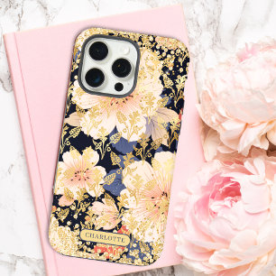Moderne Pfirsich-Blumen-Glitter-Chic-Personalisier iPhone 15 Pro Max Hülle