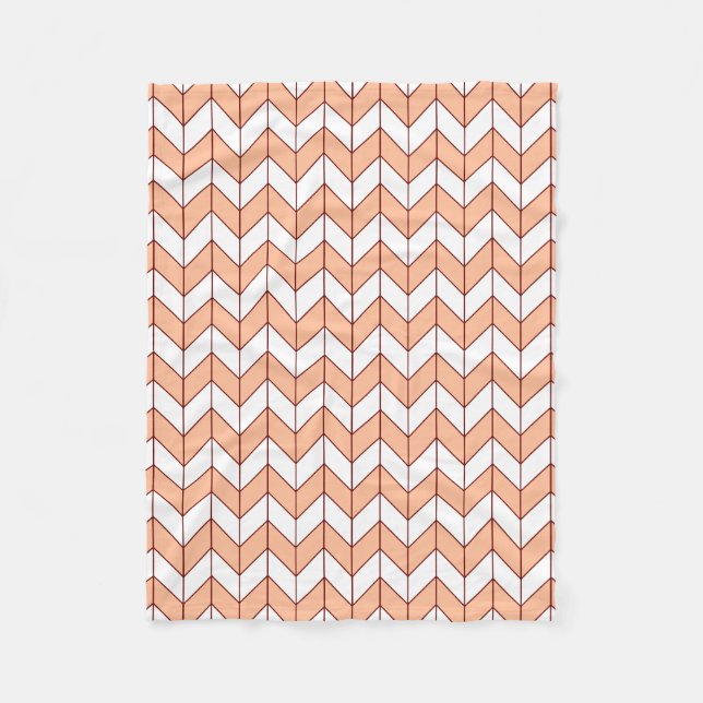 Moderne Pfirsich-Burgunder-Herringbone Fleecedecke (Vorderseite)