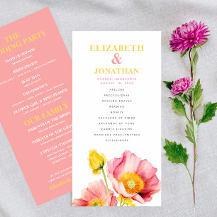 Moderne Pfirsich-Rosa-Orange-Mohn-Hochzeitsprogram
