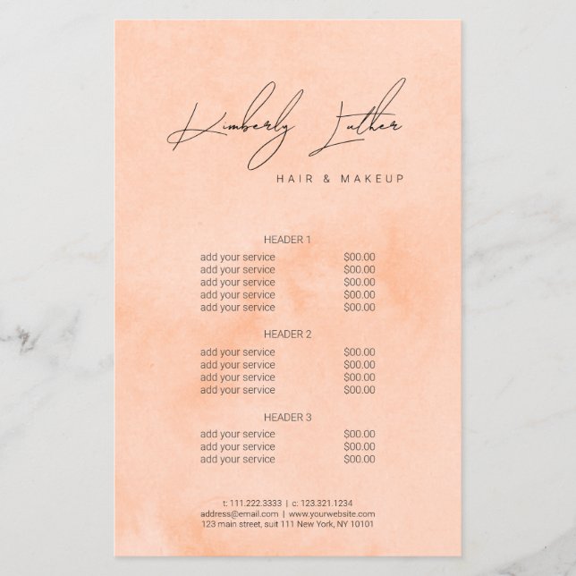 Moderne pfirsichfarbene Aquarell & Haare Flyer (Vorne)