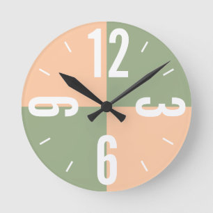 Moderne pfirsichgrüne Farbblöcke mit großen Zahlen Runde Wanduhr