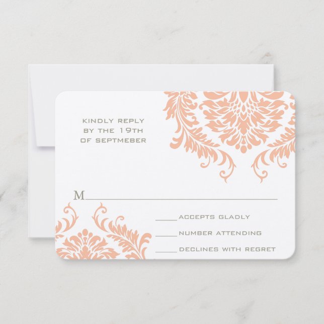 Moderne Pfirsichmatte Damask Hochzeitsfeier UAWG RSVP Karte (Vorderseite)