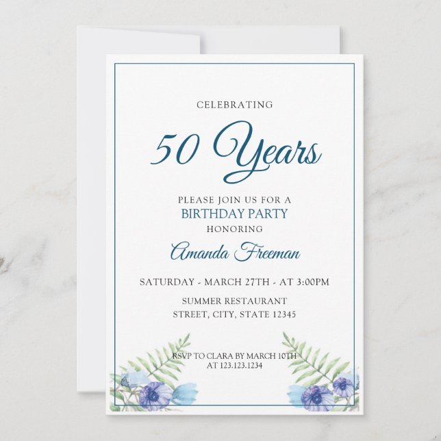 Moderne Pflanze Blau und Weiß Muttertag Einladung (Vorderseite)