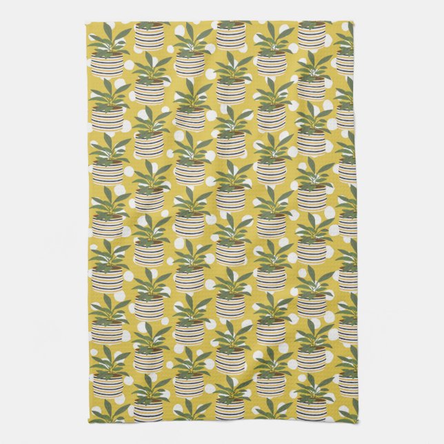 Moderne Pflanze dekorieren Gold Sage Green Geschirrtuch (Vertikal)