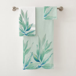 Moderne Pflanze des blauen Ozeans Wasserfarbe Badhandtuch Set