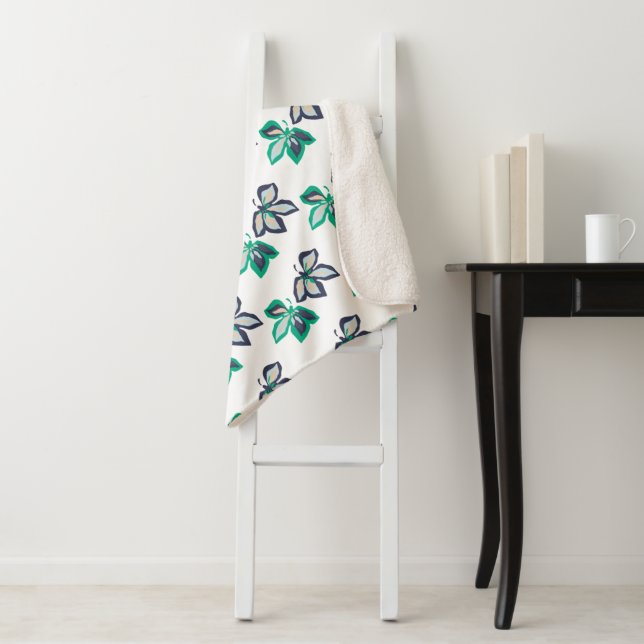 Moderne Pflanze Leaf Flora Muster Weiß Sherpadecke (Beispiel)