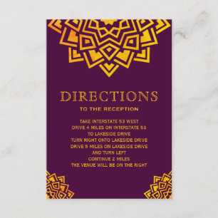 Moderne Pflaumen-Gold-Mandala-Indische Richtungen Einladung
