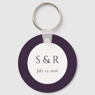 Moderne Pflaumen-Purple-Minimal-Monogramm-Hochzeit Schlüsselanhänger