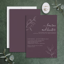 Moderne Pflaumenhochzeit Lila botanische Schriftze