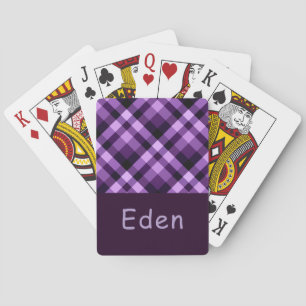 Moderne Pflaumenspielkarten mit Lila Karierter Mon Spielkarten
